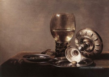Nature morte avec verre à vin et bol en argent Pieter Claesz Peinture à l'huile